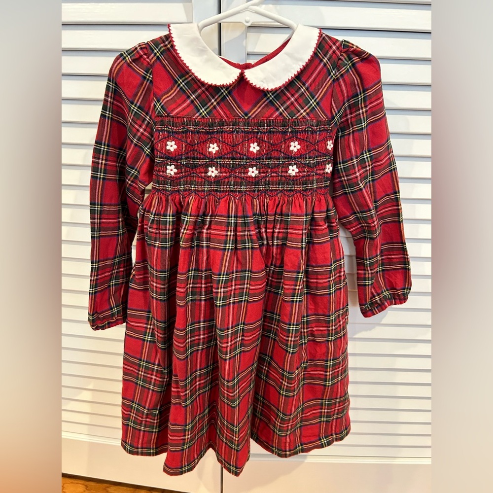 Trotters London red smocked dress, size 3